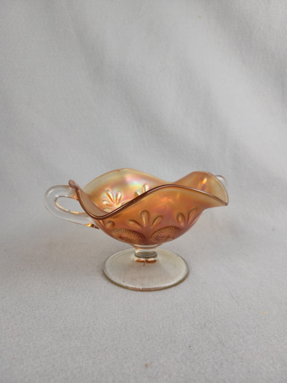 Dugan Carnival Glass Question Marks Dish Marigold